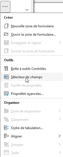 choisir le menu sélecteur de champs de microsoft outlook