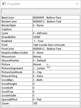 fenetre propriete avance de formulaire outlook