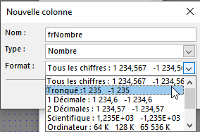 choisir un champ de type nombre