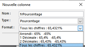 choisir un champ de type pourcentage