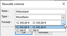 choisir un champ de type monétaire