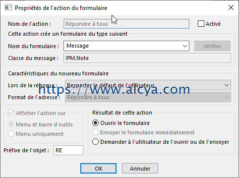 fenetre des action outlook