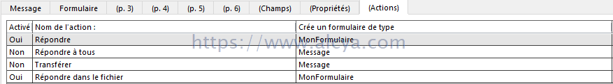 fenetre des action outlook modifié