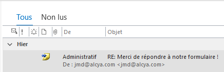 icone du message dans la boite de reception de microsoft outlook