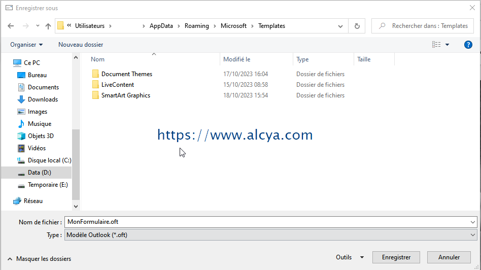 enregistrer un modele microsoft outlook