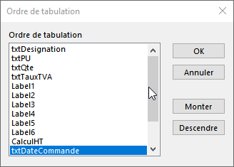 boite ordre de tabulation