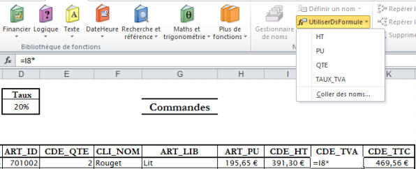 Utiliser la commande d'Excel Utilliser dans la formule