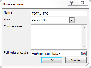 Un nom de portée feuille de calcul