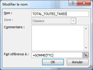 Créer un nom représentant le resultat d'un calcul à l'aide du gestionnaire de nom