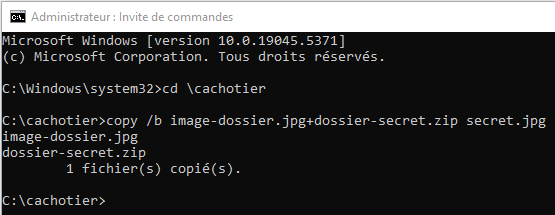 Ligne de commande pour camoufler un dossier